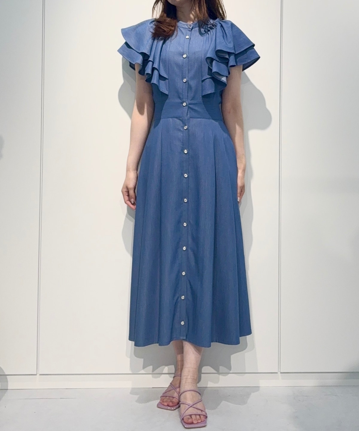 【4/24(Fri)発売】袖フリルデニムフレアワンピース