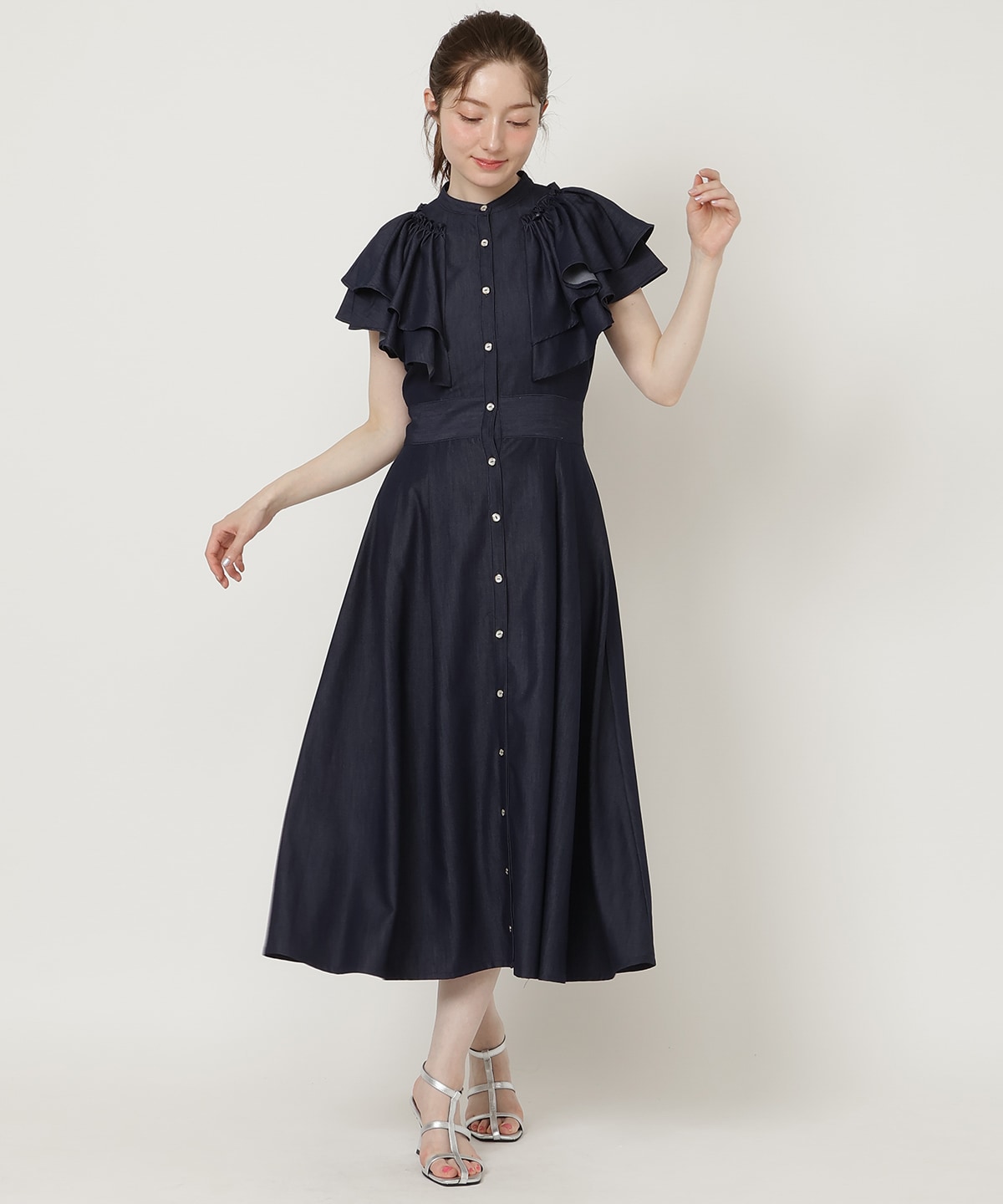 【4/24(Fri)発売】袖フリルデニムフレアワンピース