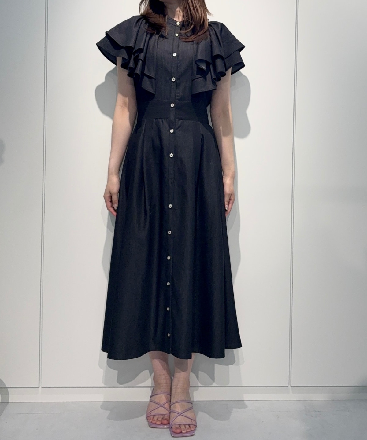 【4/24(Fri)発売】袖フリルデニムフレアワンピース