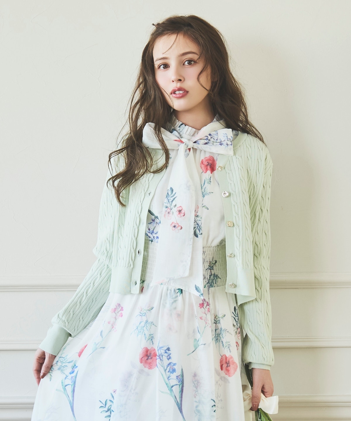 【3/6(Fri)発売】キーネックケーブルニットカーディガン