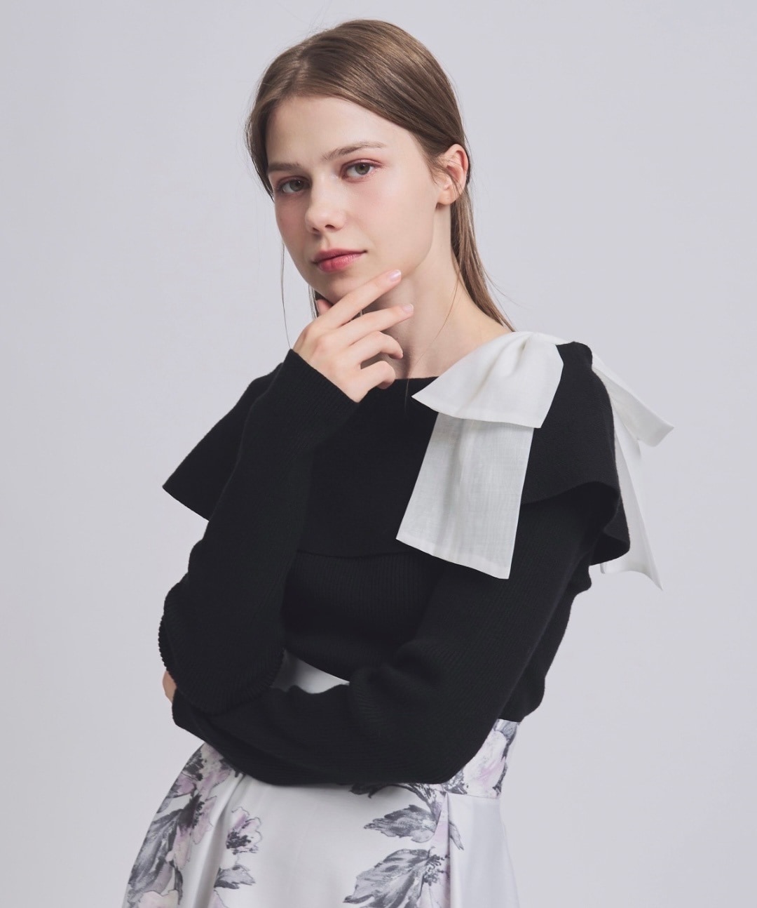 【2/6(Fri)発売】サテンリボン付オフショルニットプルオーバー