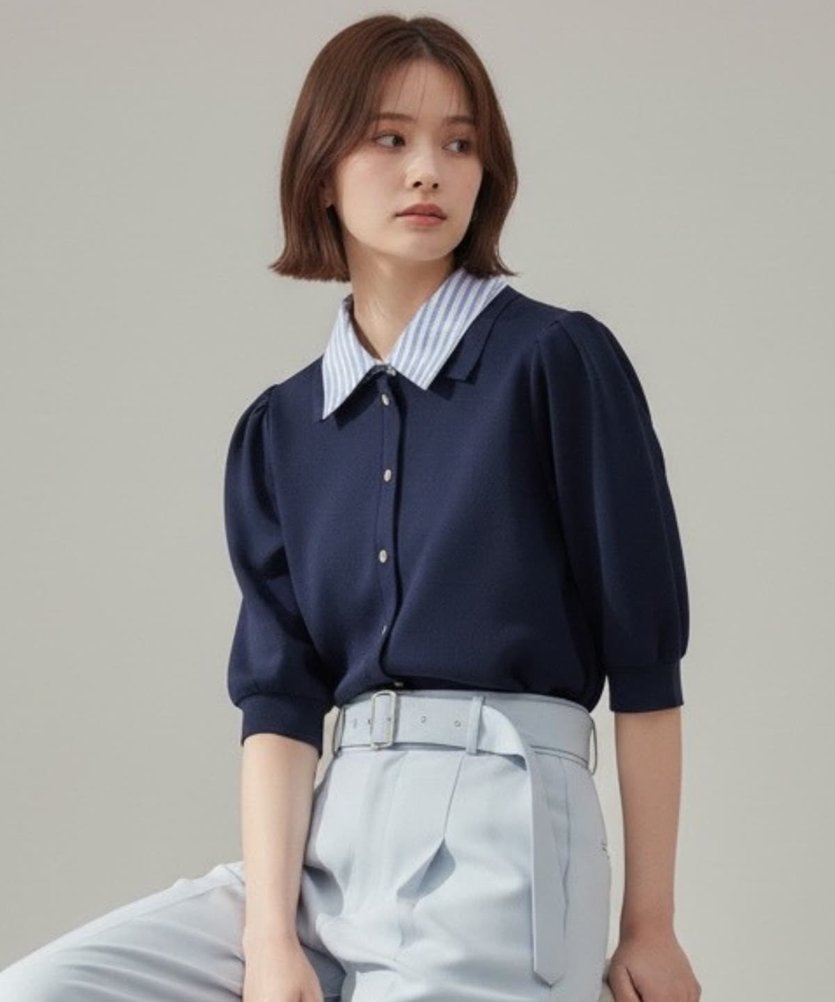 シャツレイヤードニットプルオーバー