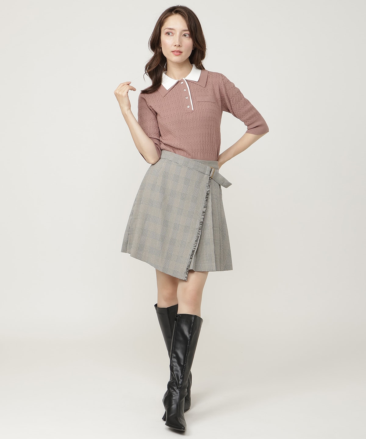チェックプリーツラップミニスカート