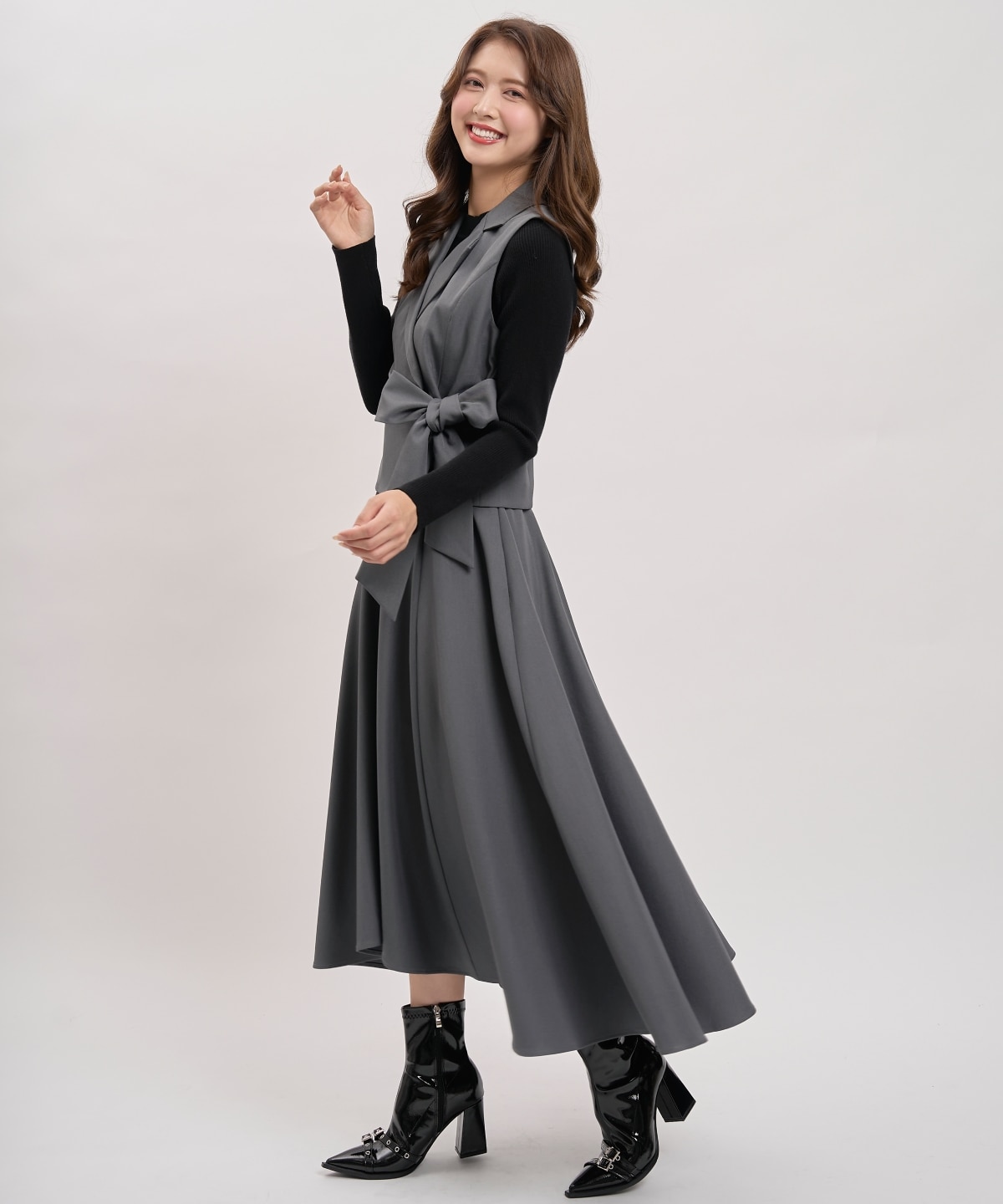 【先行予約受付中】【セットアイテム】リボンジレ×ニットドッキングワンピース