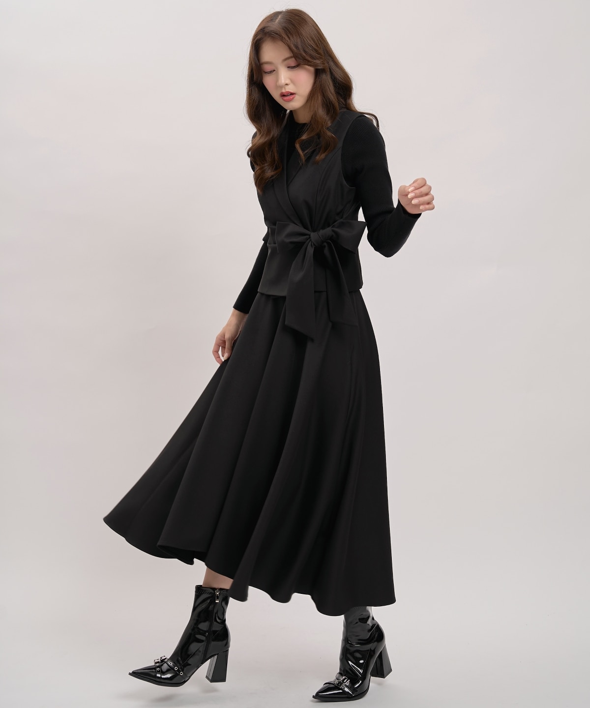 【先行予約受付中】【セットアイテム】リボンジレ×ニットドッキングワンピース
