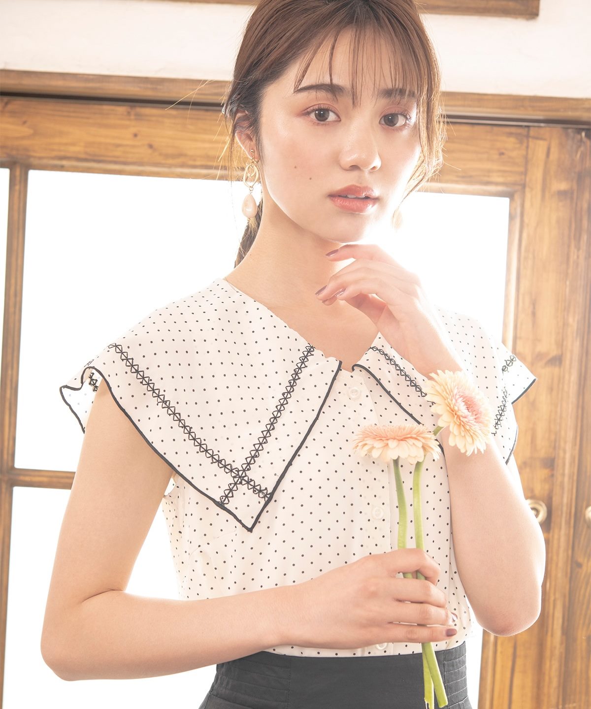 ドットデシンｂｉｇカラーブラウス M オフホワイト Willselection 公式オンラインショップ バーンデストローズ