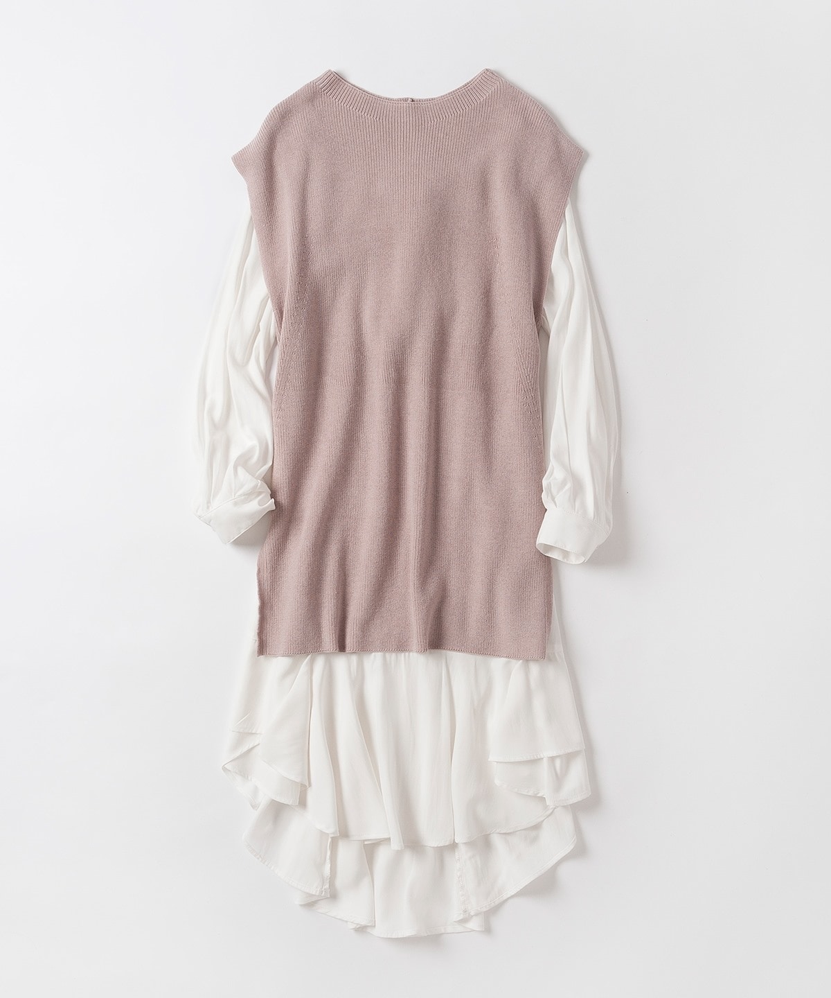 シャツレイヤードラッフルニットワンピース M ベージュ Willselection 公式オンラインショップ バーンデストローズ