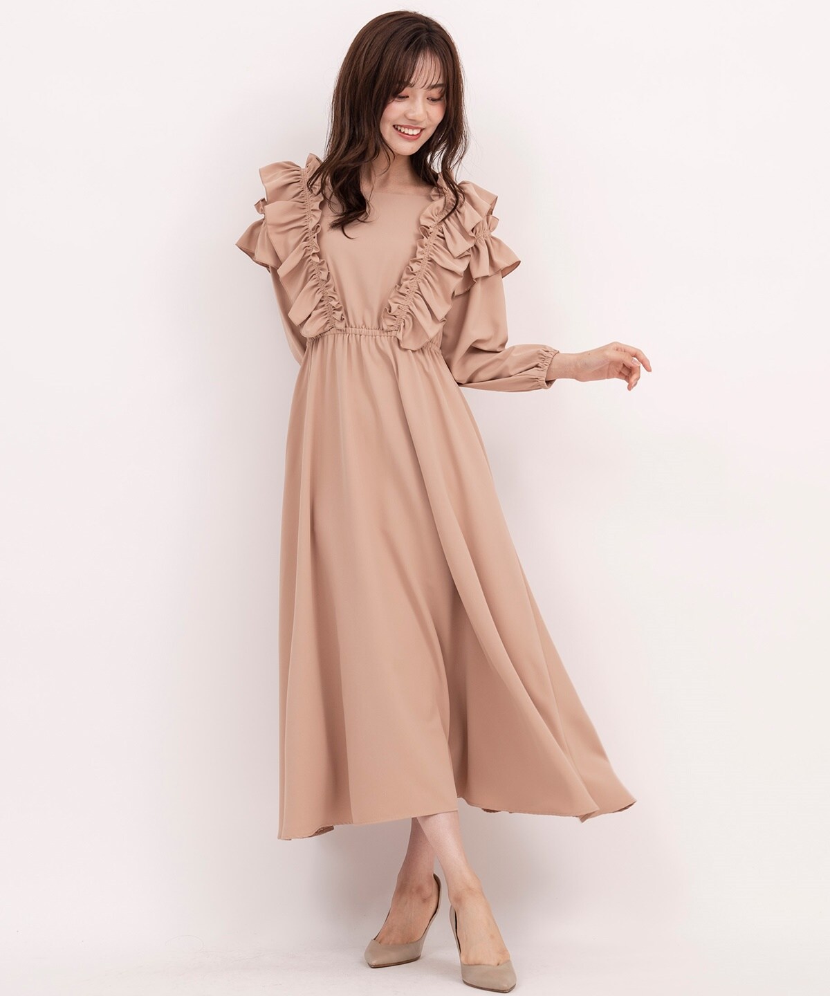 ラッフルワンピース M ベージュ Willselection 公式オンラインショップ バーンデストローズ