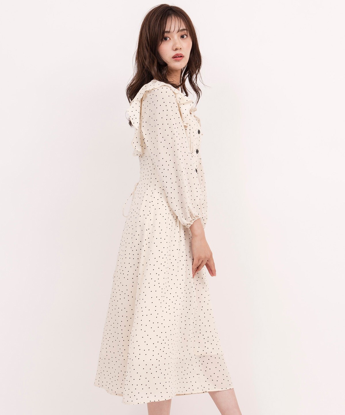 ドットショルダーラッフルワンピース M ベージュ Willselection 公式オンラインショップ バーンデストローズ