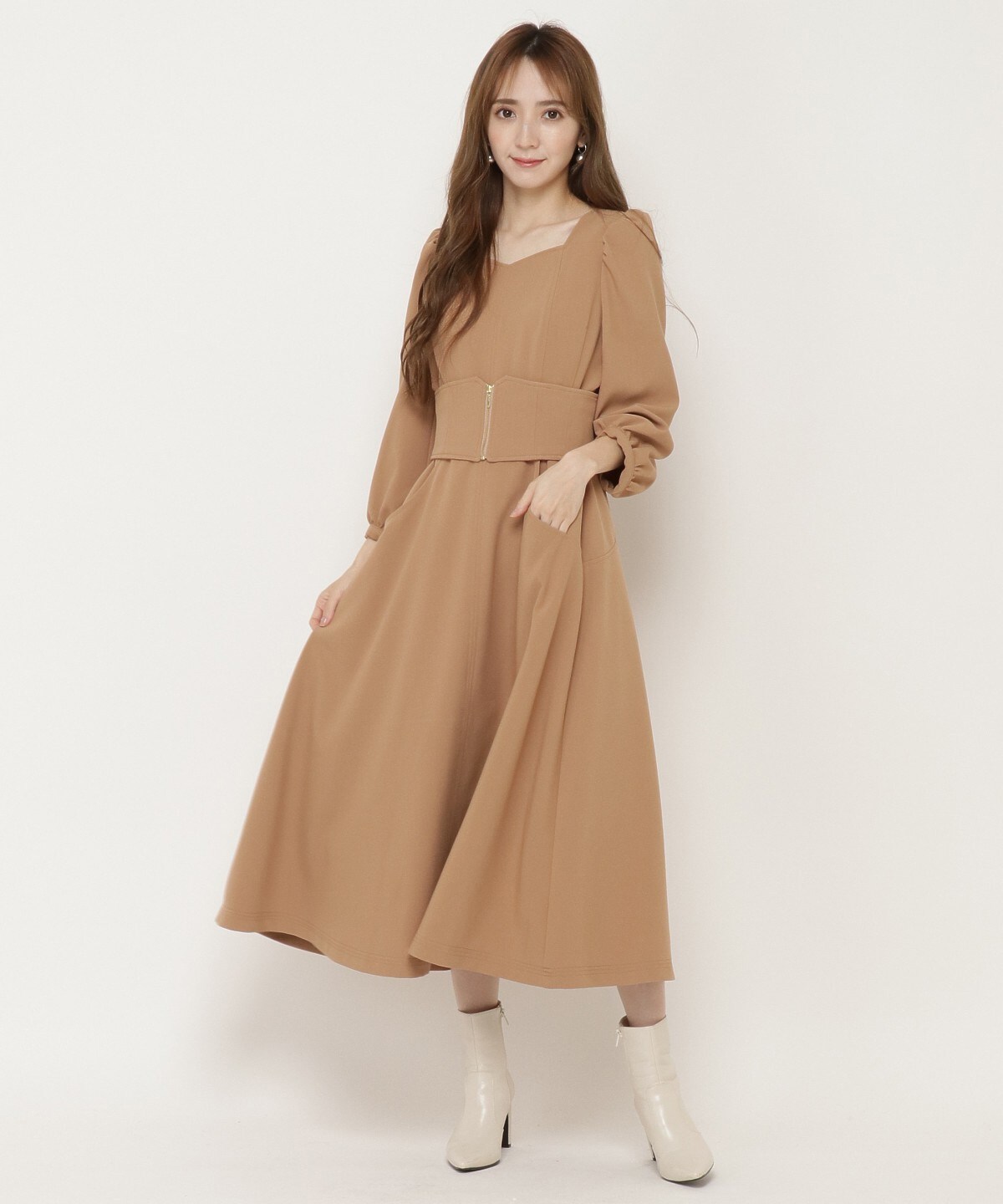 コルセット付き2wayハートネックワンピース M ベージュ Willselection 公式オンラインショップ バーンデストローズ