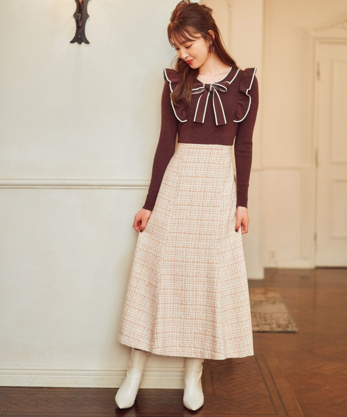 ツイードドッキングワンピース M ベージュ系ツイード Willselection 公式オンラインショップ バーンデストローズ