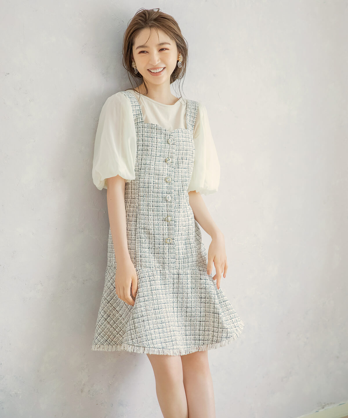 ファンシーチェックツイードジャンパースカート M 白系チェック Willselection 公式オンラインショップ バーンデストローズ