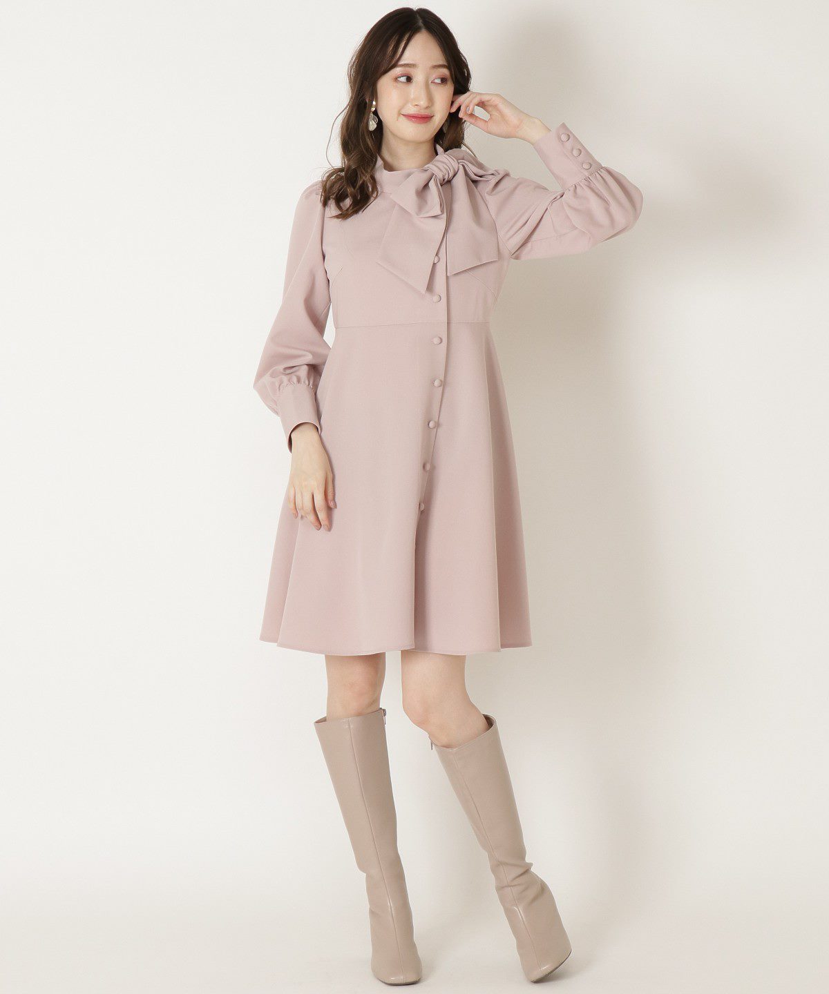 取扱い店舗一覧 リボンロールカラーワンピース M ピンク Willselection 公式オンラインショップ バーンデストローズ