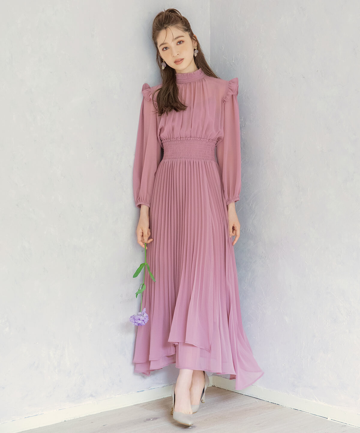 プチハイリボンジョーゼットプリーツワンピース M ピンク Willselection 公式オンラインショップ バーンデストローズ