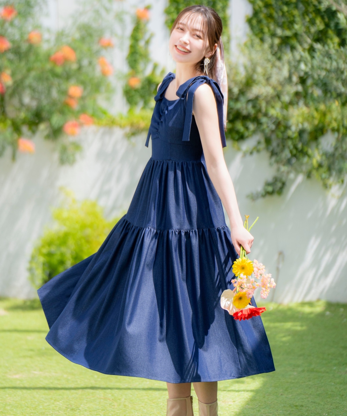 【WILLSELECTION】ショルダーリボンティアードワンピース