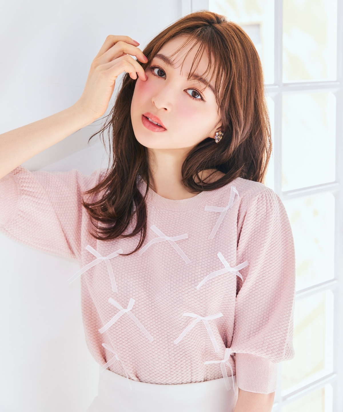 リボンラメニットプルオーバー