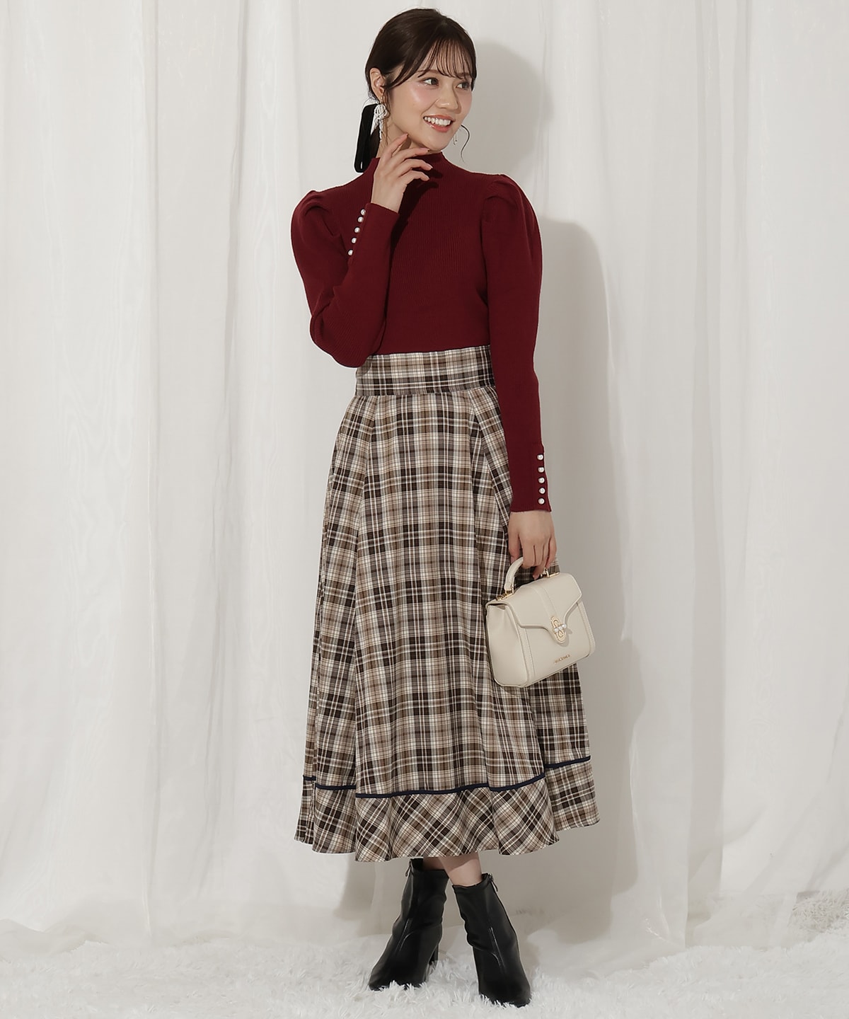 取扱い店舗一覧 バックスピンドルチェック柄フレアスカート(F ネイビー 