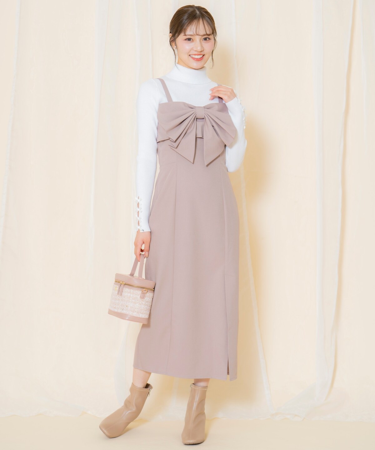 ドレープリボンIラインワンピース