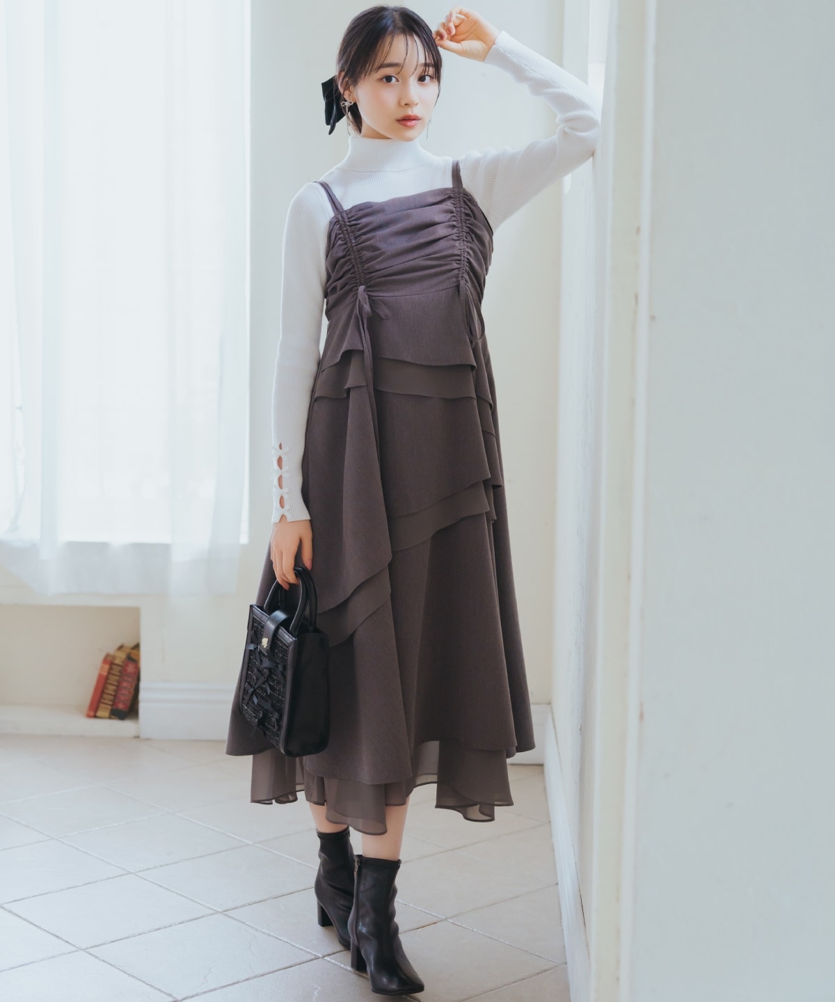 ティアードギャザーキャミワンピース