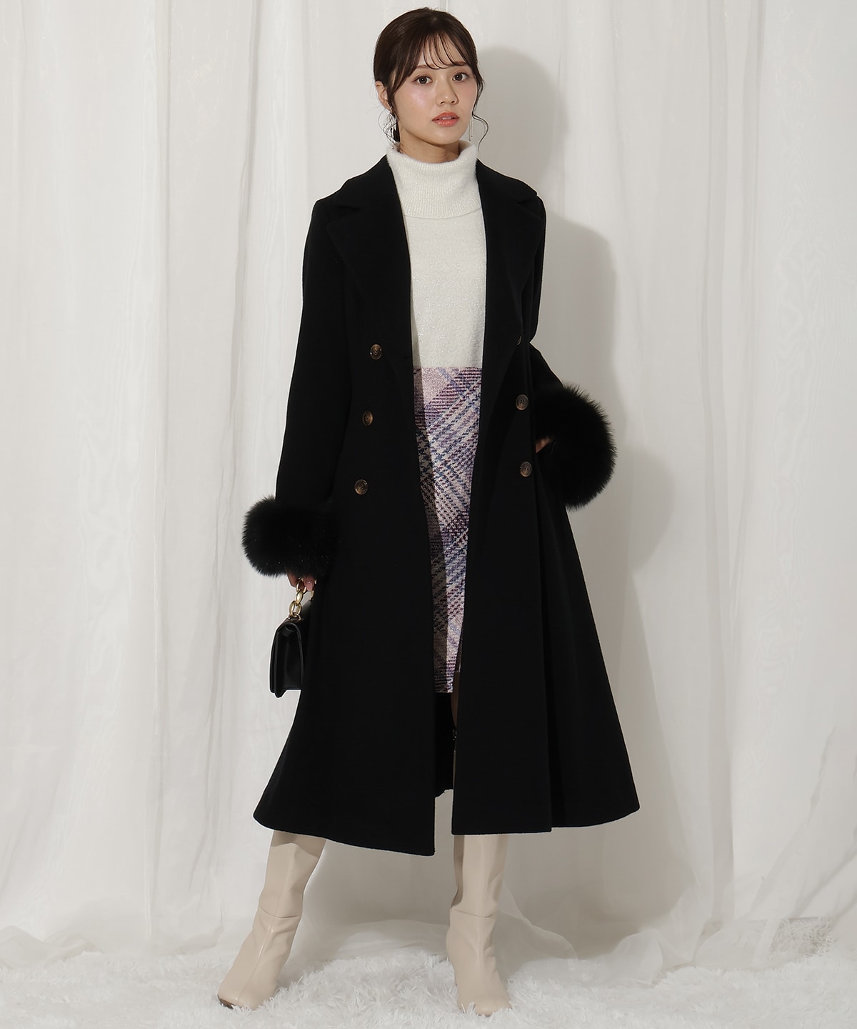 FOXファー付きウールコート