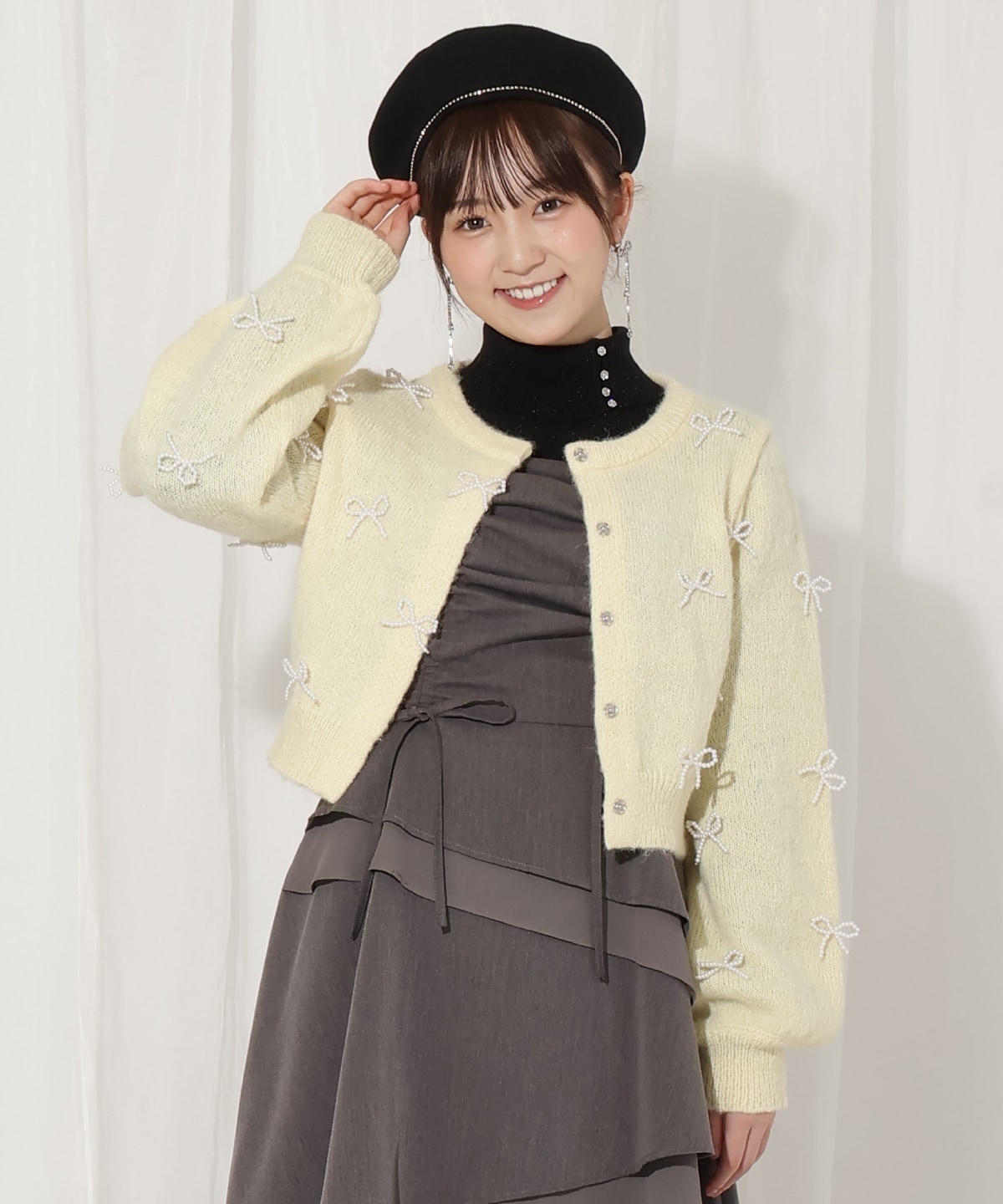 リボンパーツ付きカーディガン