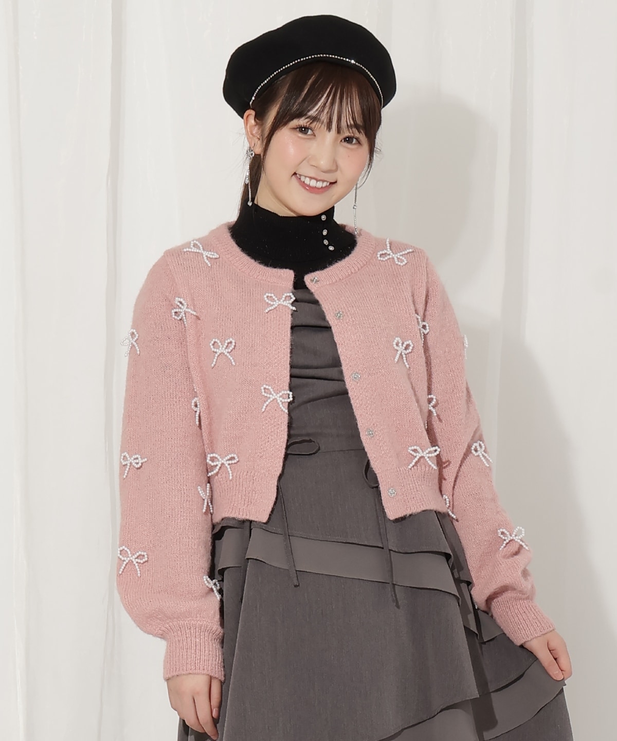 リボンパーツ付きカーディガン