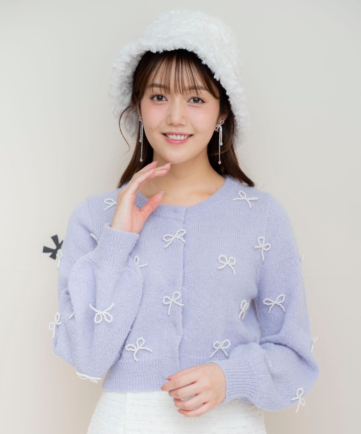 リボンパーツ付きカーディガン