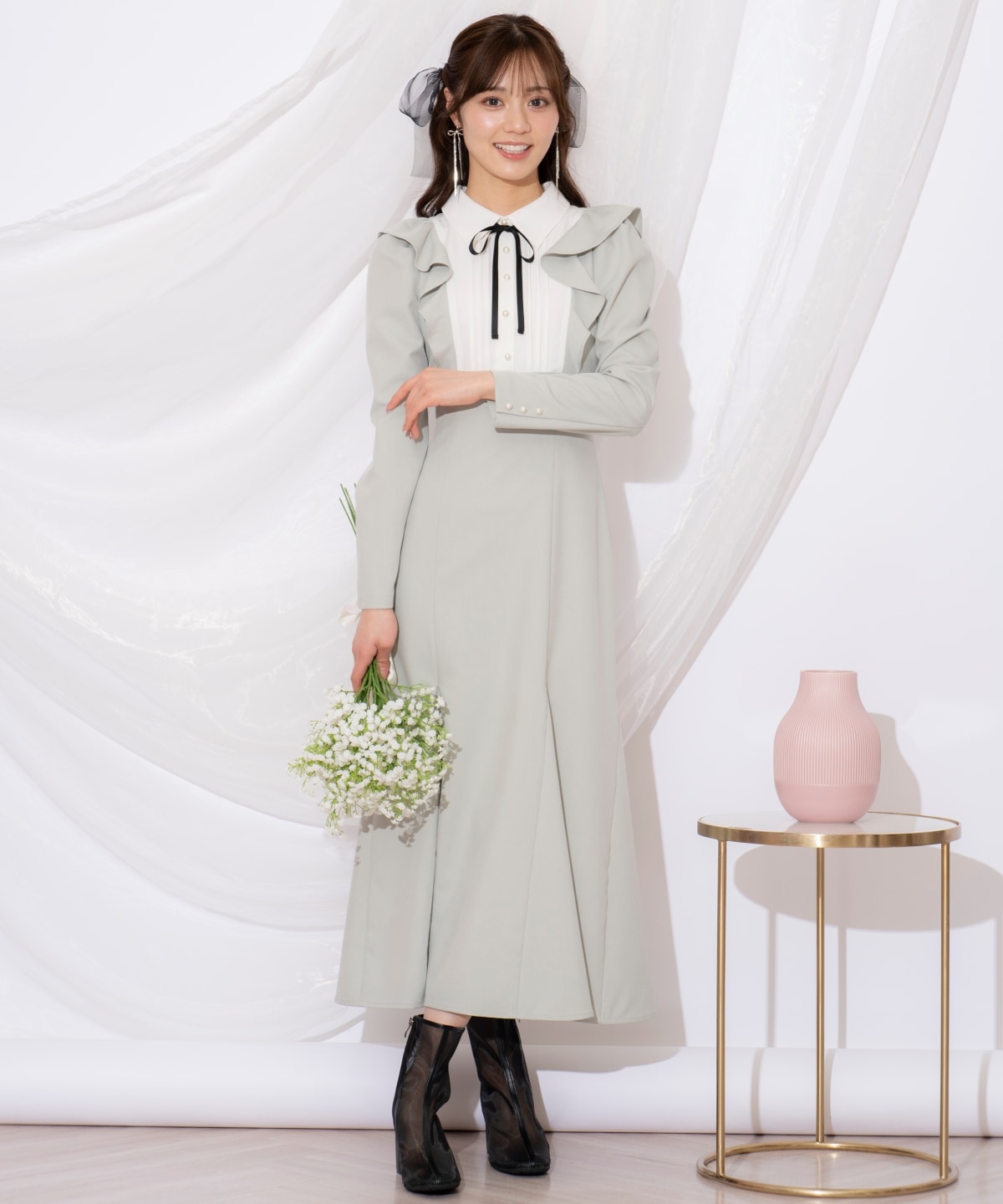 配色ヨークマーメイドワンピース