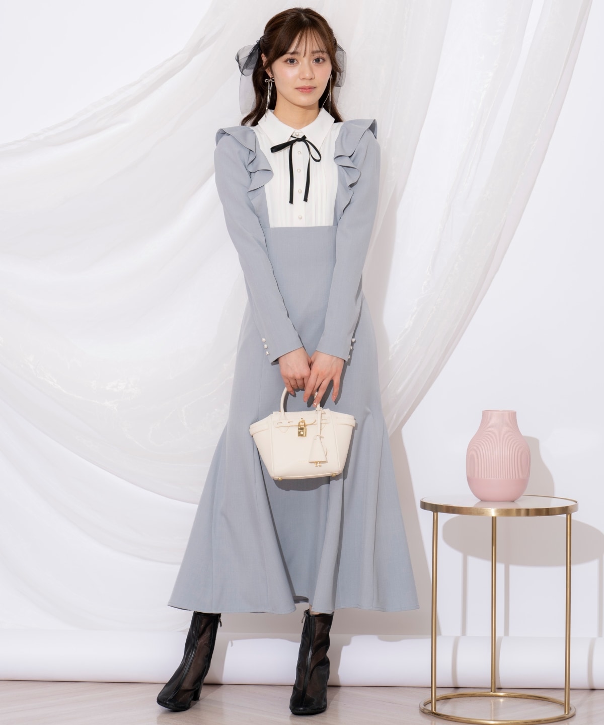 配色ヨークマーメイドワンピース