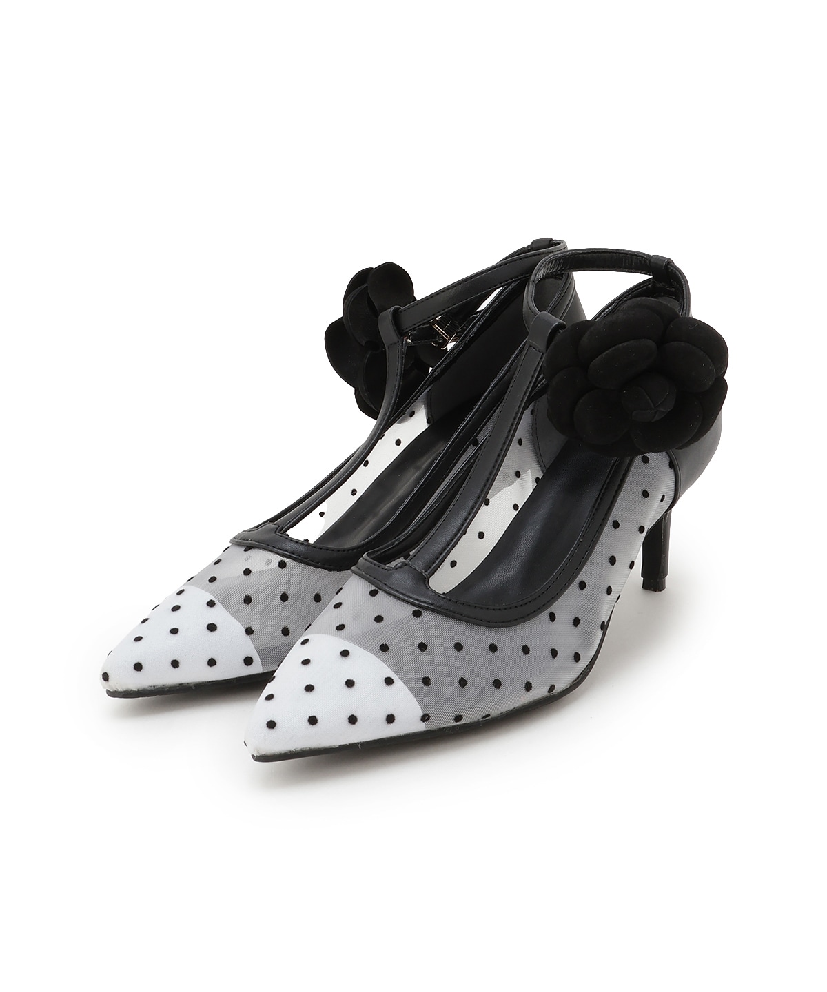 フラワーモチーフドットチュールパンプス