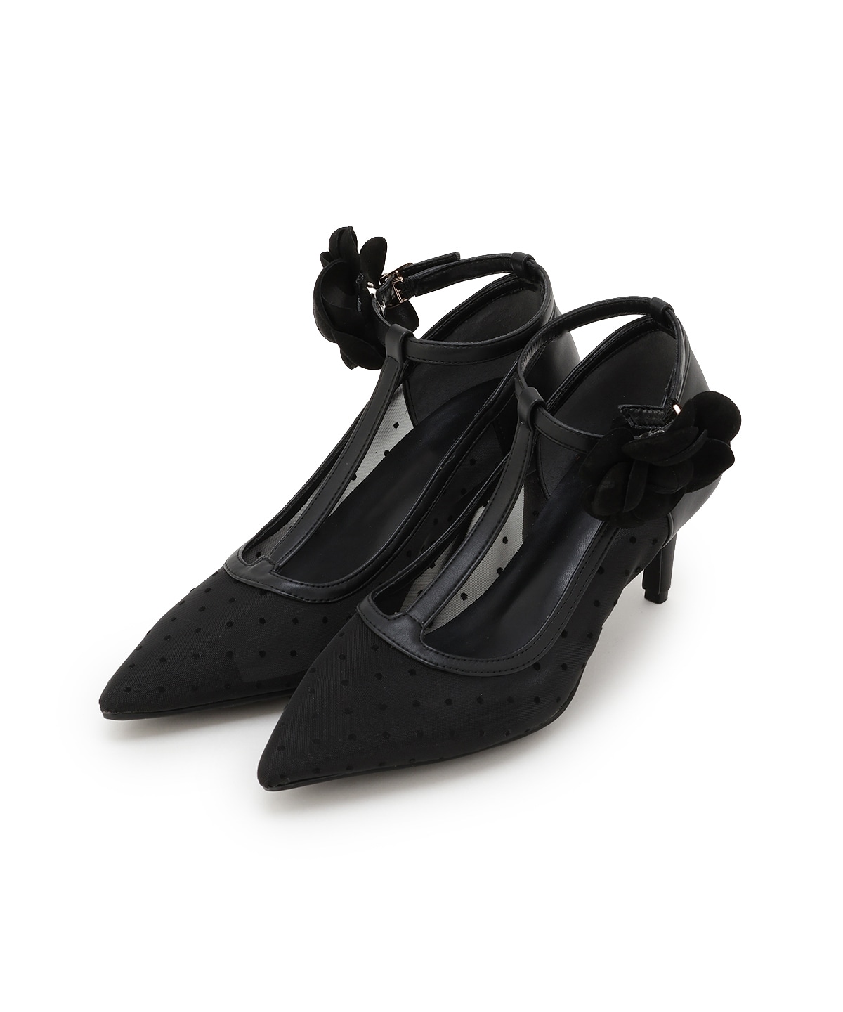 フラワーモチーフドットチュールパンプス