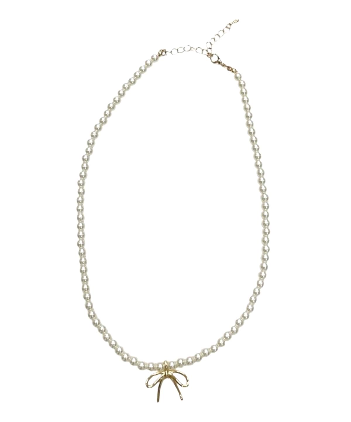 リボンチャームパールネックレス