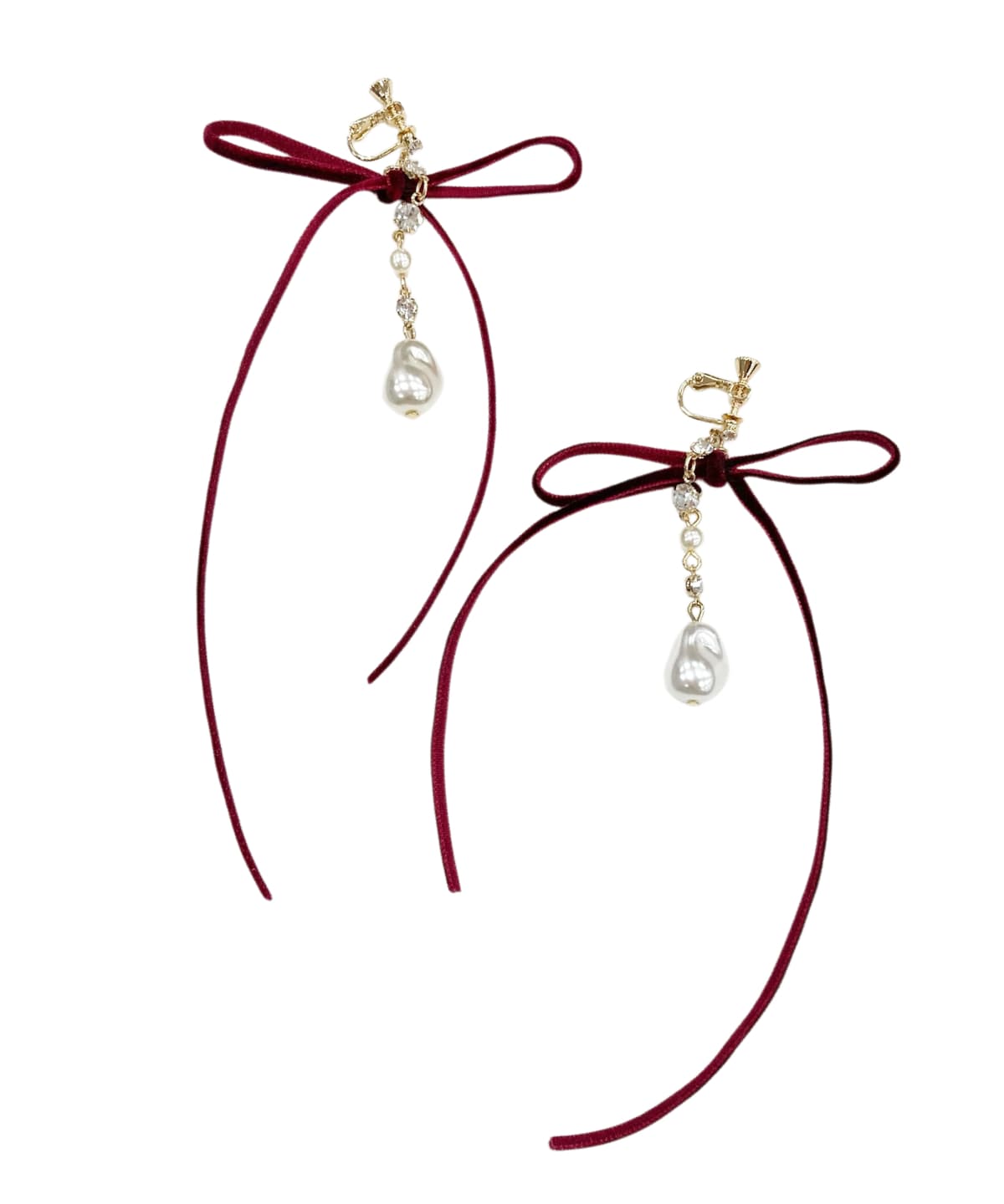 ロングベロアリボンパールイヤリング