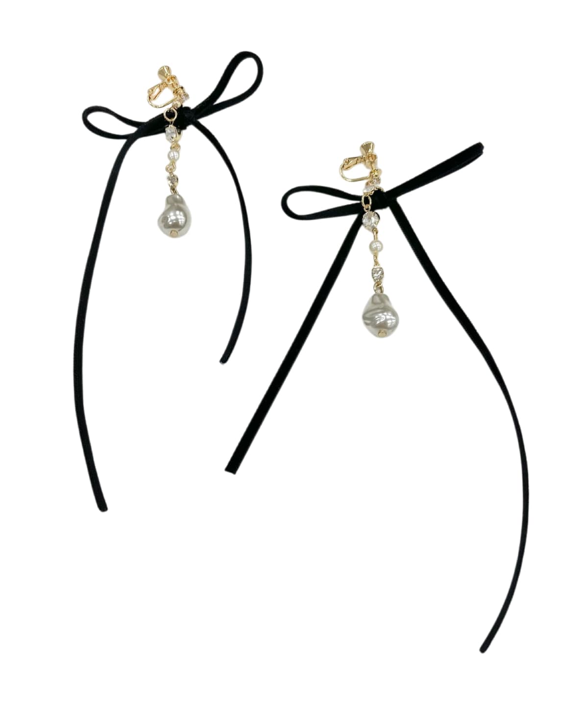 ロングベロアリボンパールイヤリング