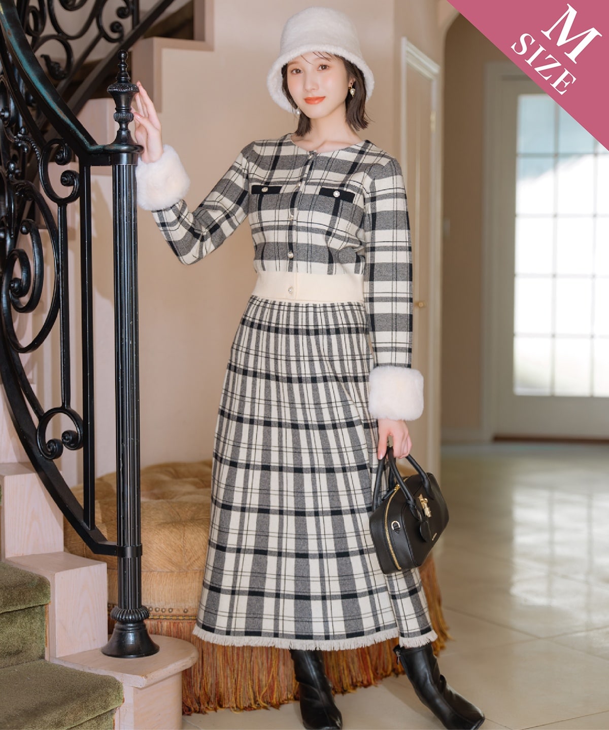 【新色追加】チェック柄ニットフレアスカート
