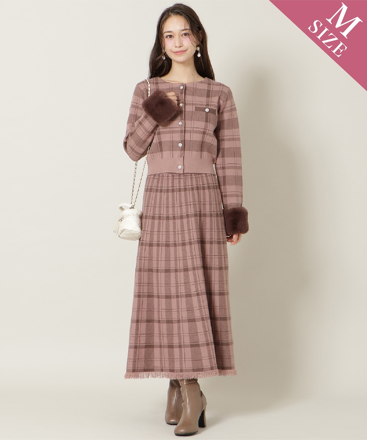 【新色追加】チェック柄ニットフレアスカート