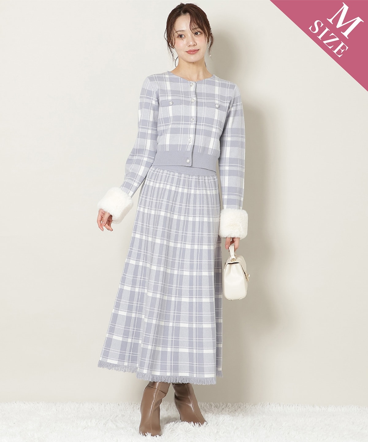 【新色追加】チェック柄ニットフレアスカート