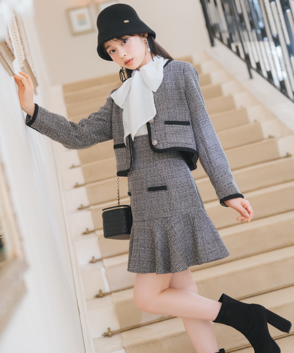 ブレードデザインツイードミニスカート