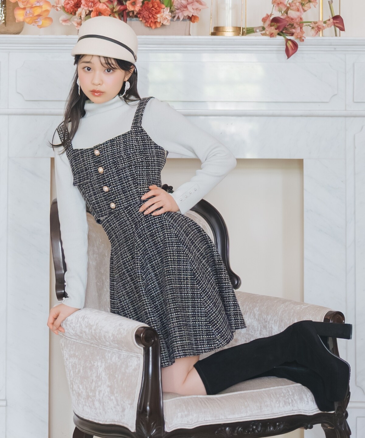 【ツイードセットアップシリーズ】ツイードフレアミニスカート