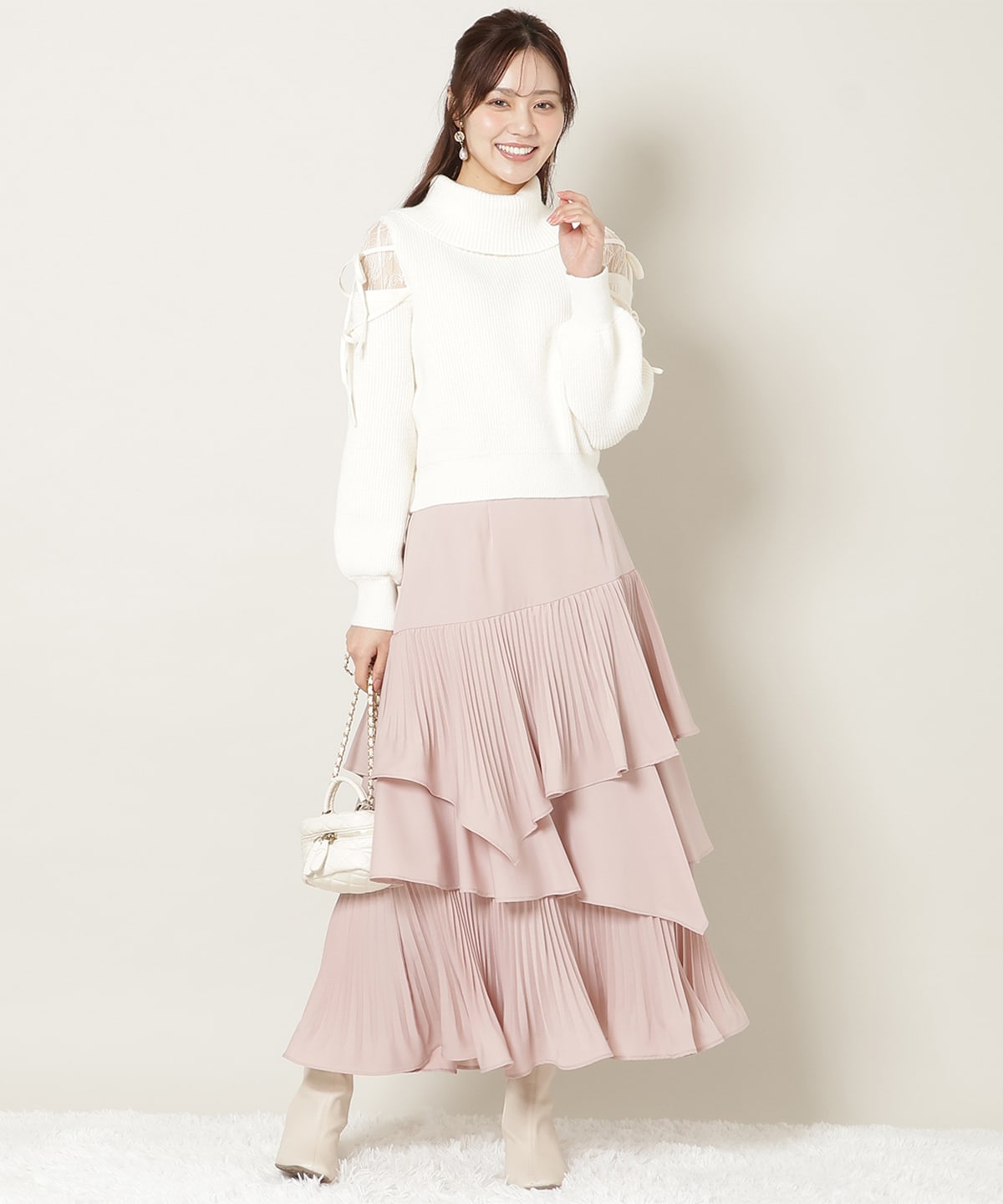 プリーツシフォンティアードスカート