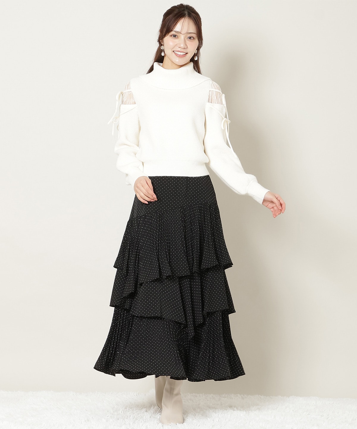 プリーツシフォンティアードスカート