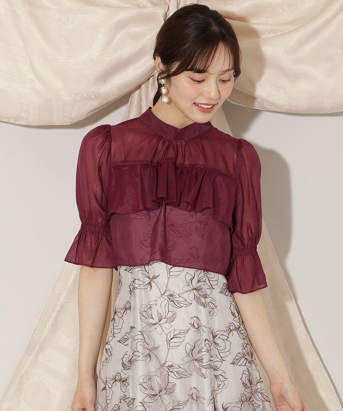 ted baker フリル ブラウス プリーツ シフォン ワンピース リボン リボン＆フリル付きプリーツシフォンフラワープリントワンピース