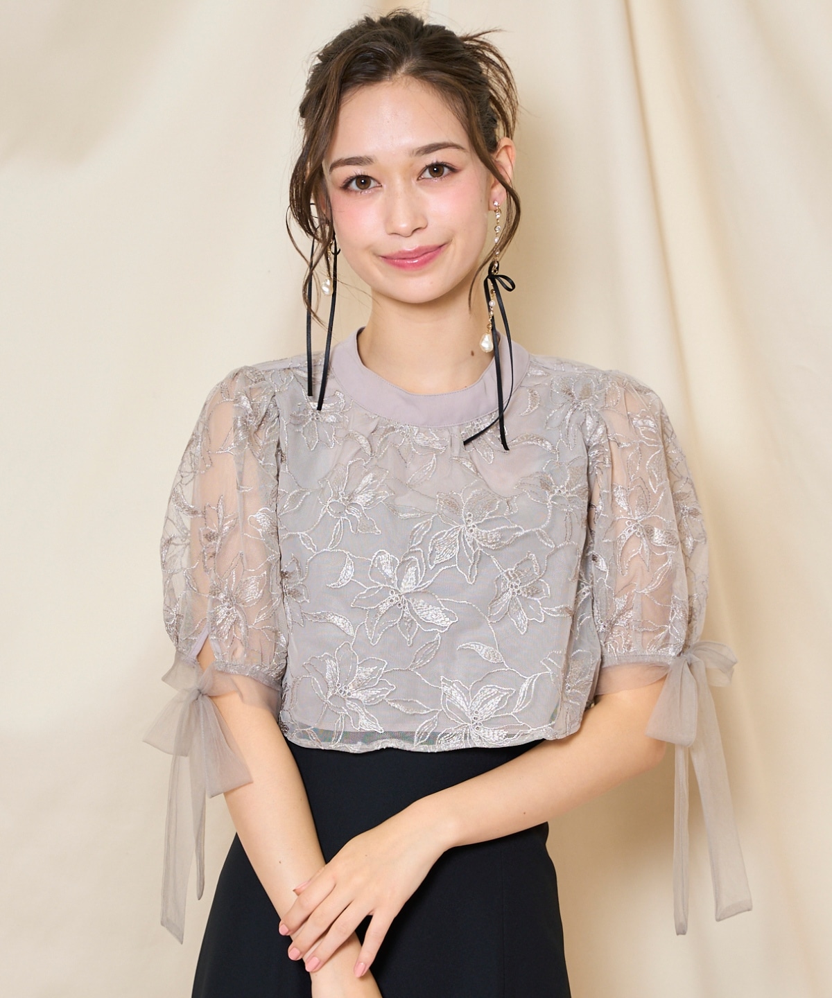 リボンスリーブブラウス