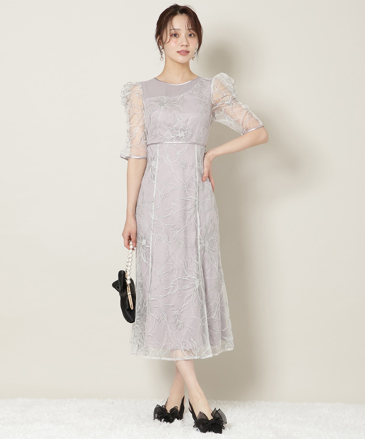 刺繍レースアシンメトリーマーメイドワンピース