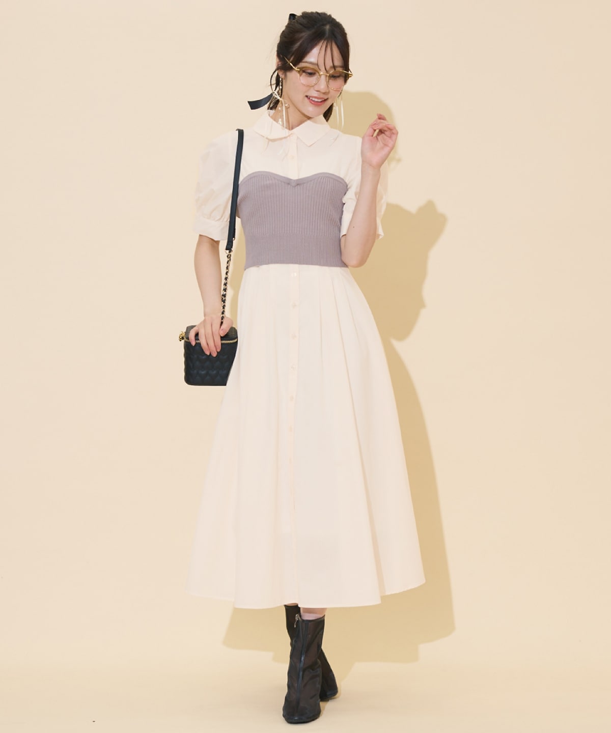 ビスチェレイヤードタックシャツワンピース