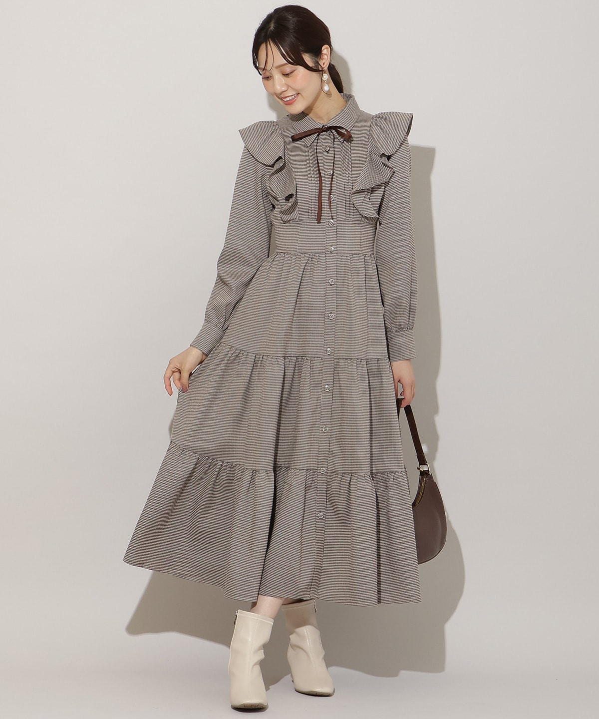 リボンタイティアードシャツワンピース