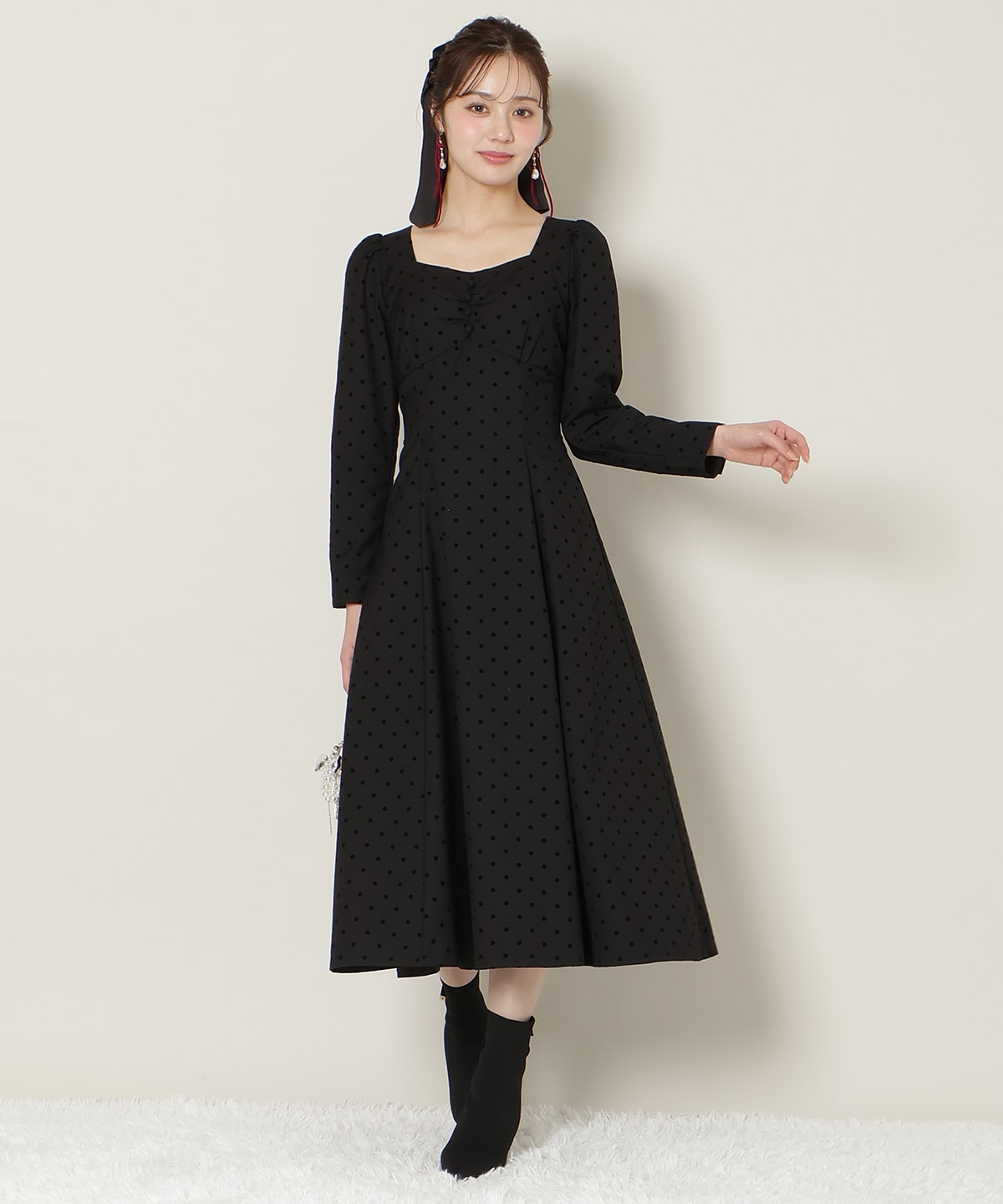 ドットフロッキーフレアワンピース