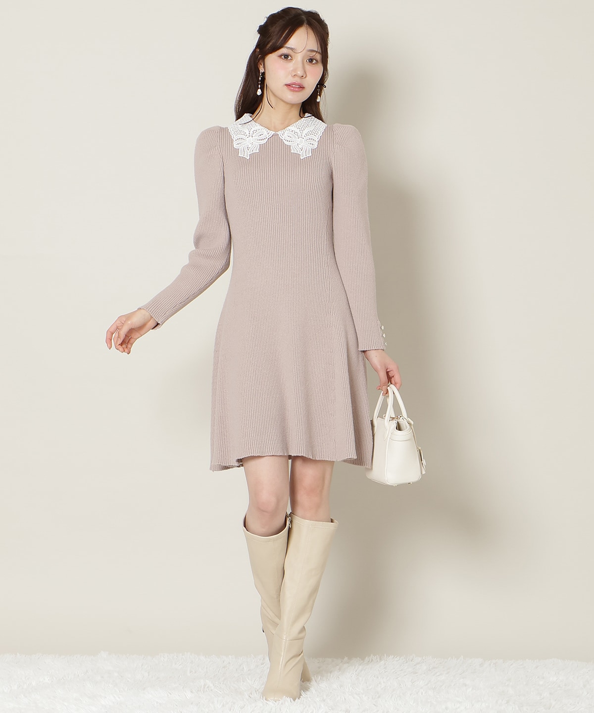 【12/5(fri)10時発売】リボンレースカラーニットワンピース