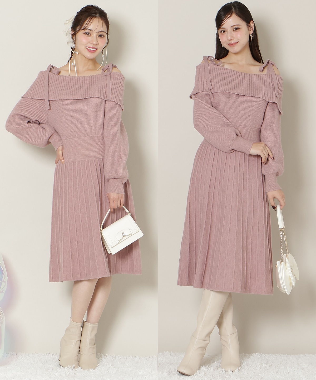 【12/18(thu) 12時予約スタート】オープンショルダープリーツニットOP