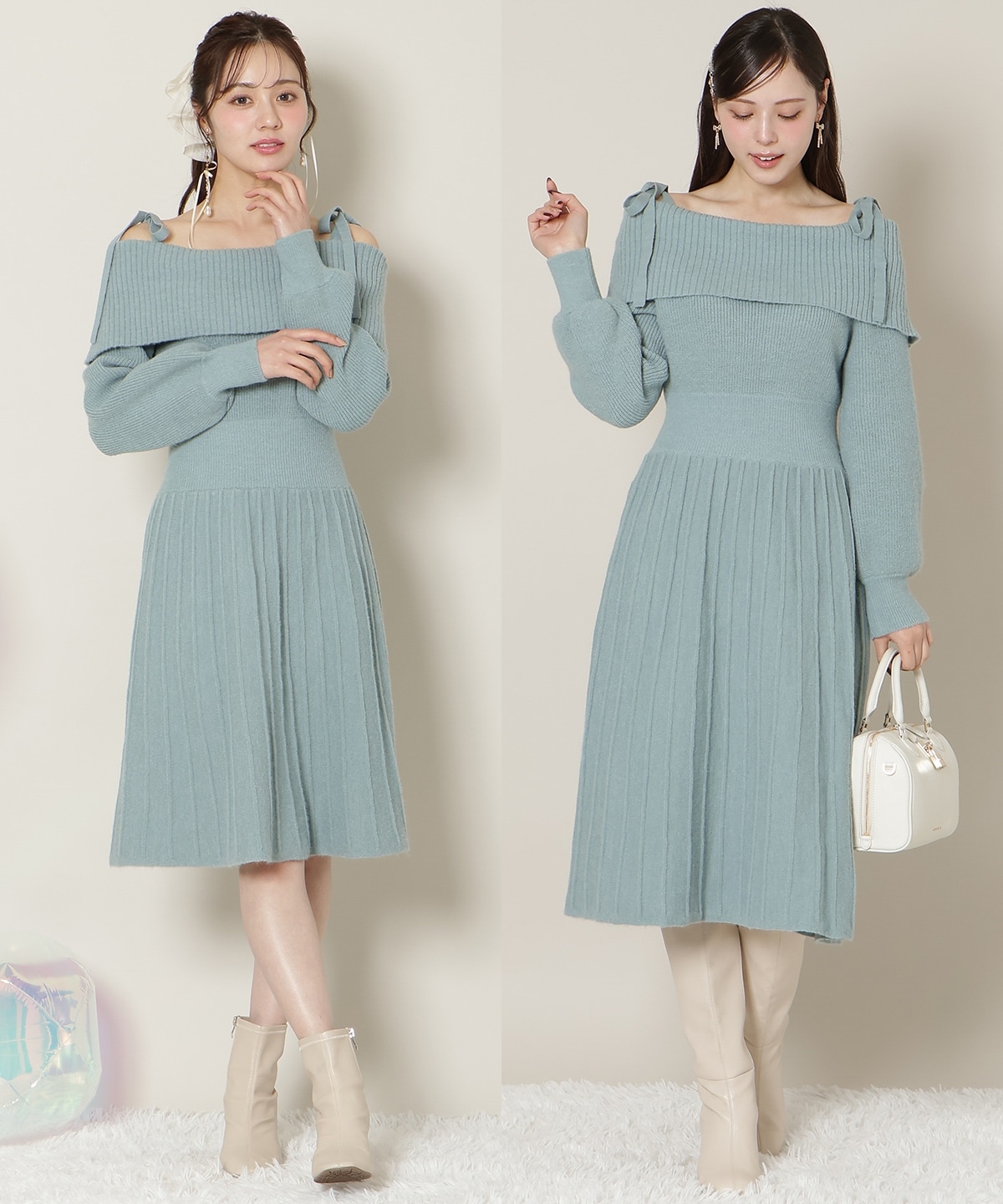 【12/18(thu) 12時予約スタート】オープンショルダープリーツニットOP